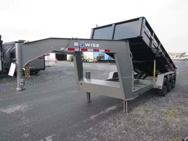 BWise 7 x 18 Gooseneck Tri-Axle Dump Trailer – Hydraulic Jacks - Image 9