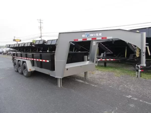 BWise 7 x 18 Gooseneck Tri-Axle Dump Trailer – Hydraulic Jacks - Image 7